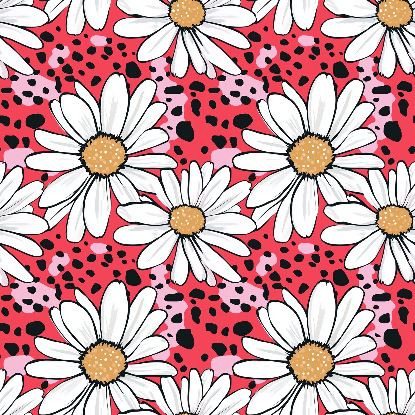 Pink Leopard Print Daisies Digital Seamless Pattern