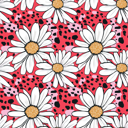 Pink Leopard Print Daisies Digital Seamless Pattern