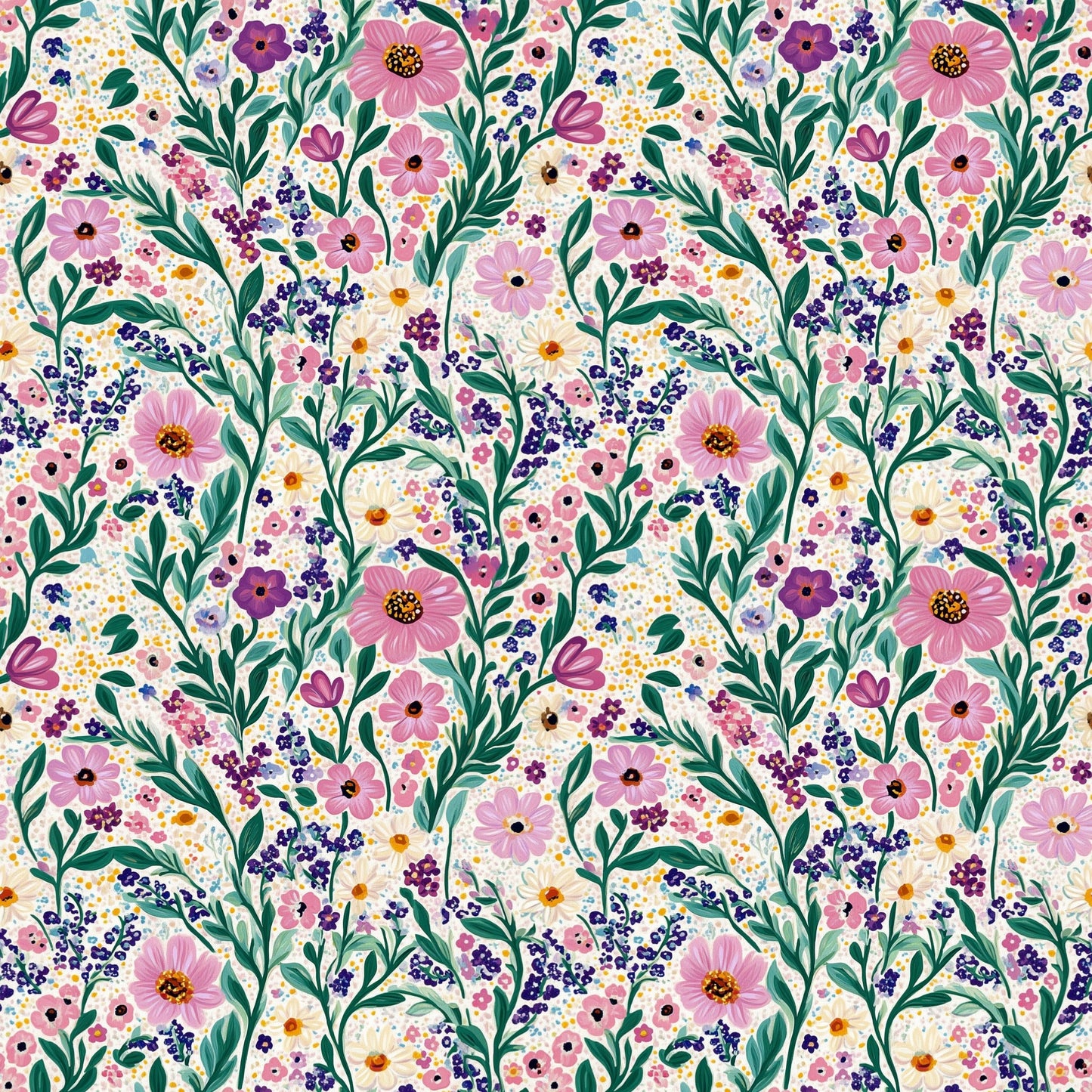 Pink Lilac Ditsy Floral Digital Seamless Pattern