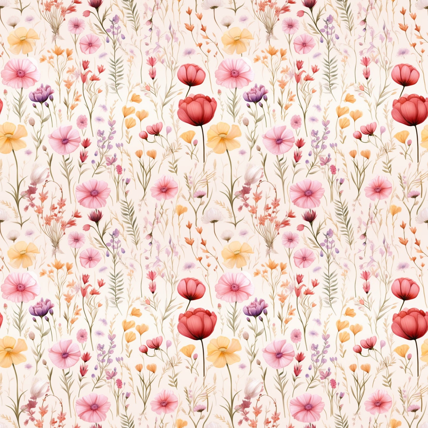 Pink Meadow Floral Digital Seamless Pattern