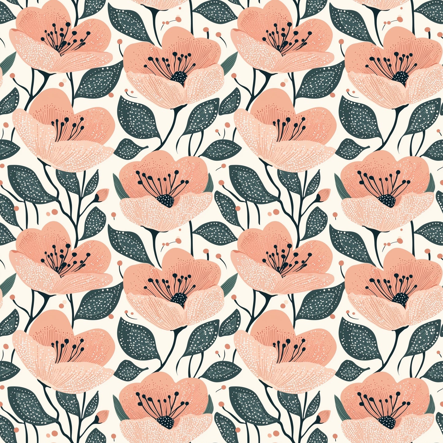 Pink Poppies Digital Seamless Pattern
