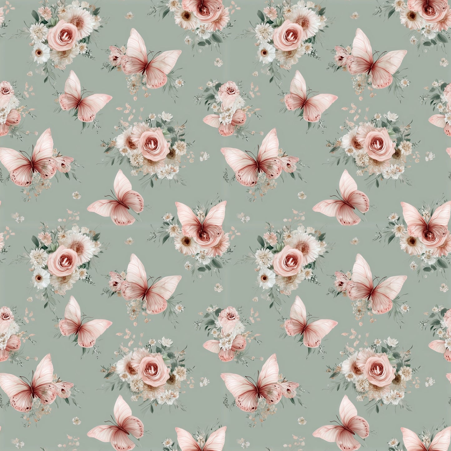Pink Pretty Butterflies Digital Seamless Pattern