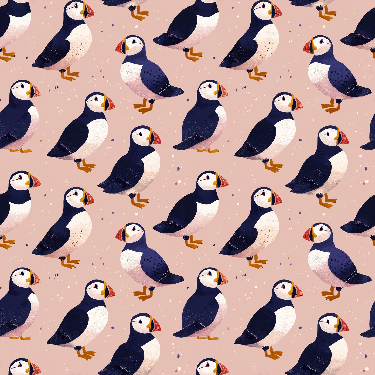 Pink Puffins Digital Seamless Pattern