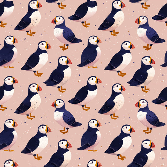 Pink Puffins Digital Seamless Pattern