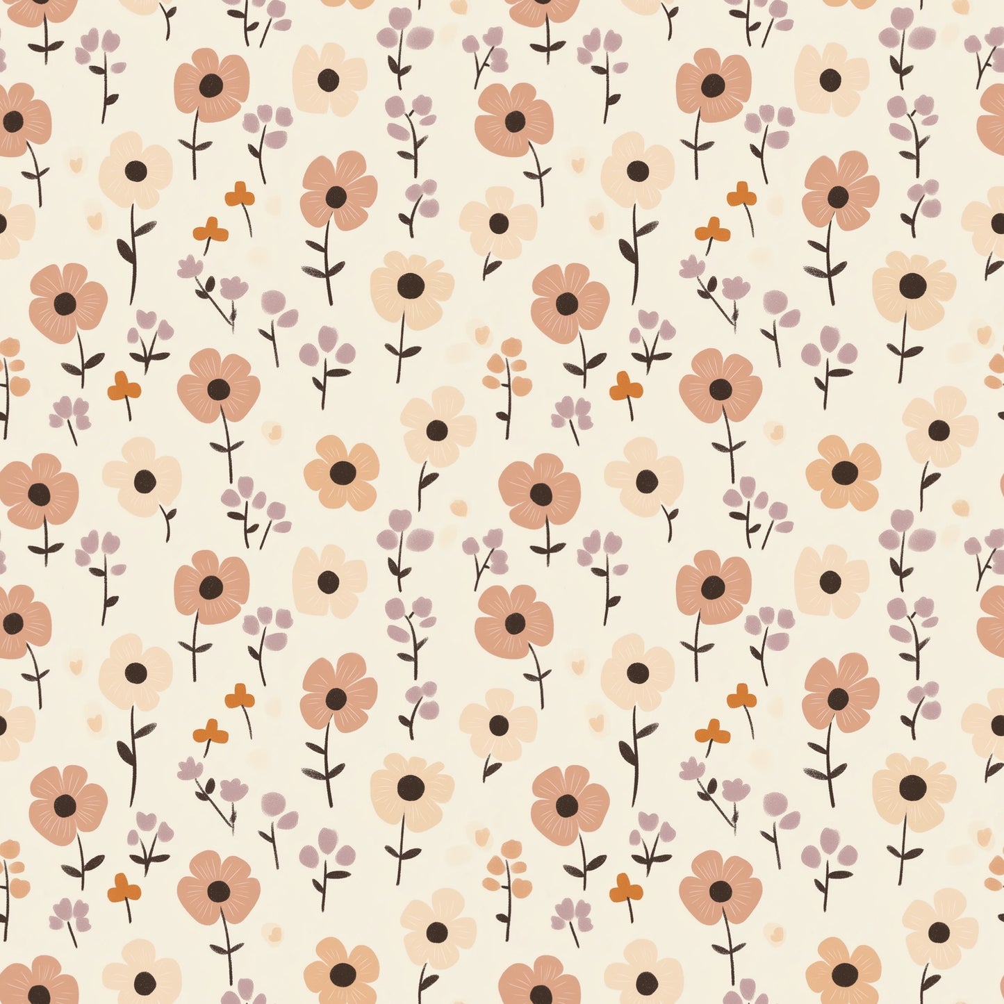 Pink Retro Flowers Digital Seamless Pattern