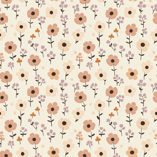 Pink Retro Flowers Digital Seamless Pattern