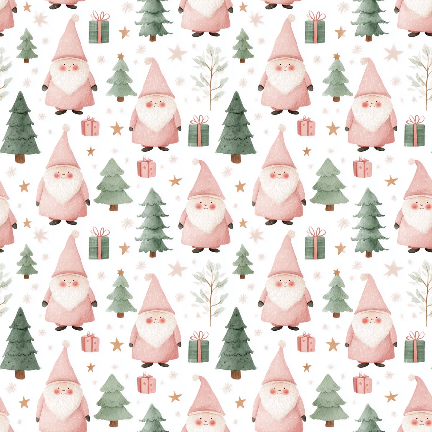 Pink Santa Forest Digital Seamless Pattern