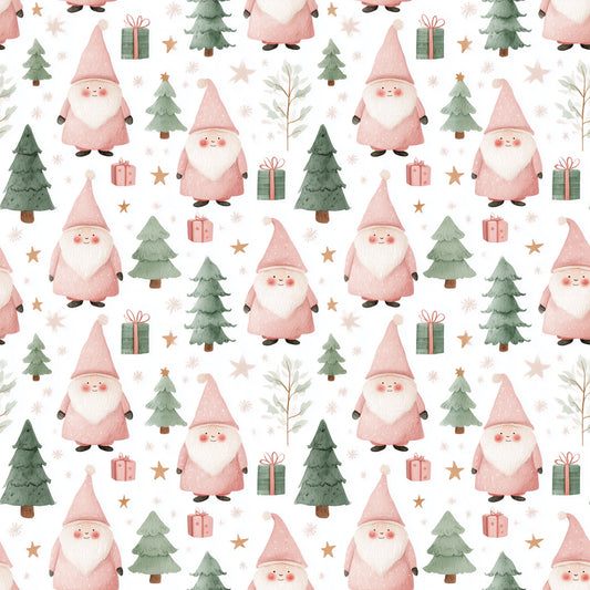 Pink Santa Forest Digital Seamless Pattern