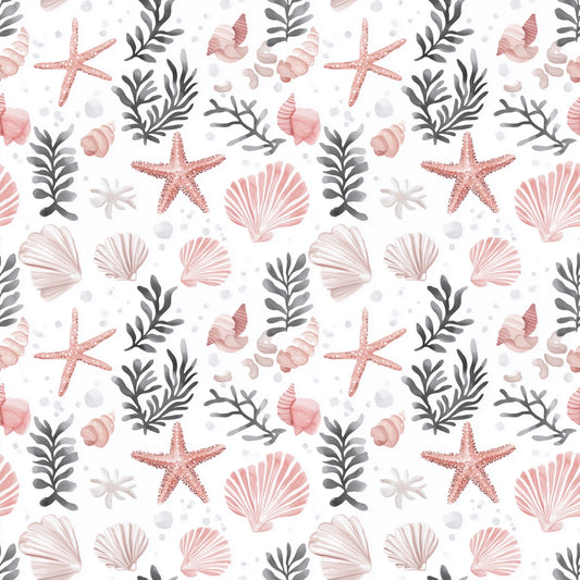 Pink Seashells Digital Seamless Pattern