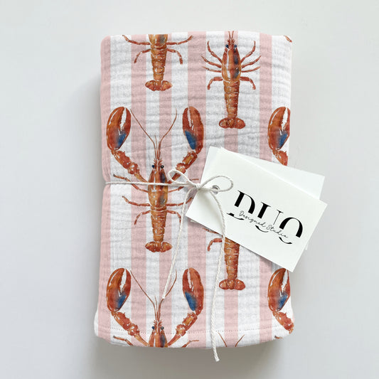Pink Stripy Lobsters Digital Seamless Pattern
