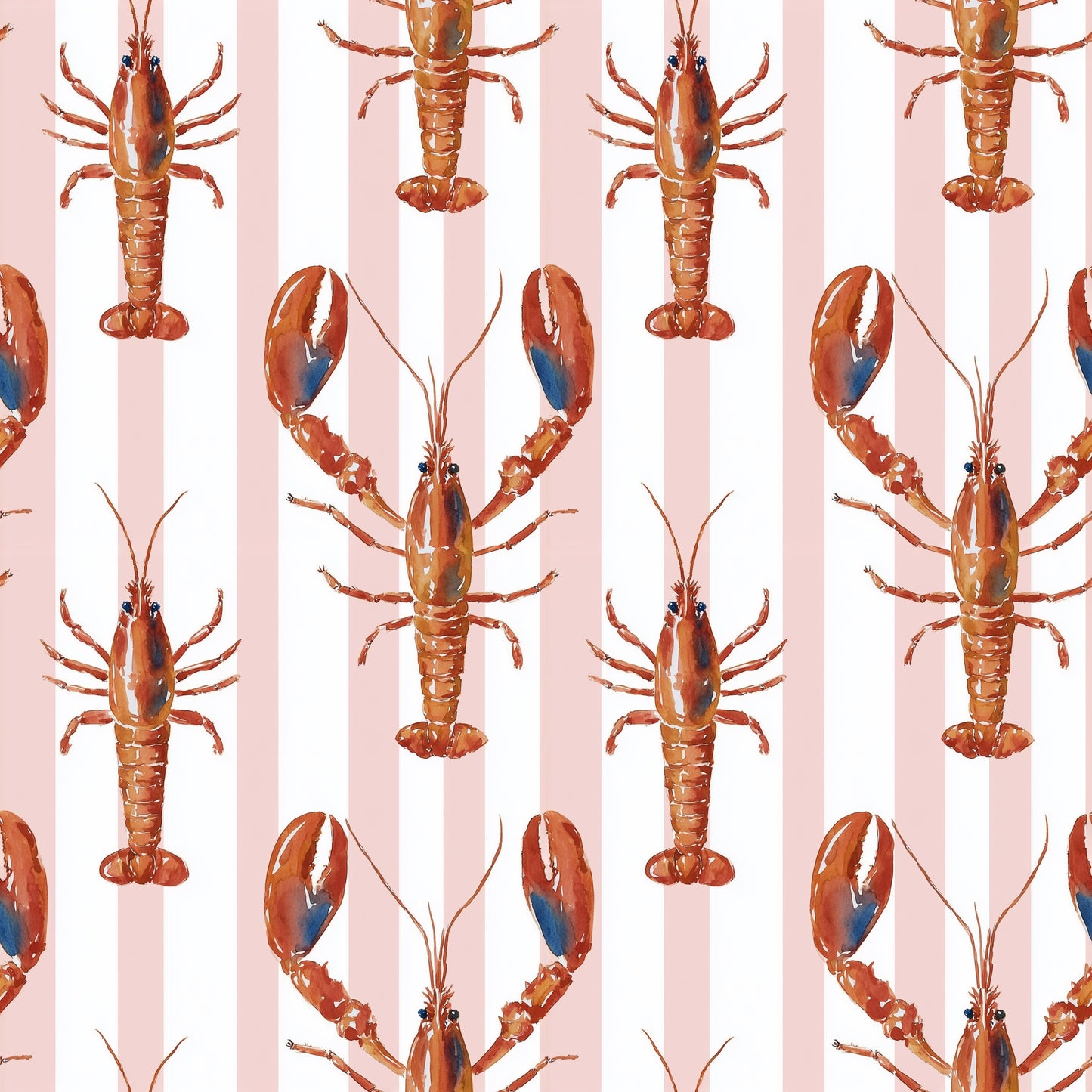 Pink Stripy Lobsters Digital Seamless Pattern
