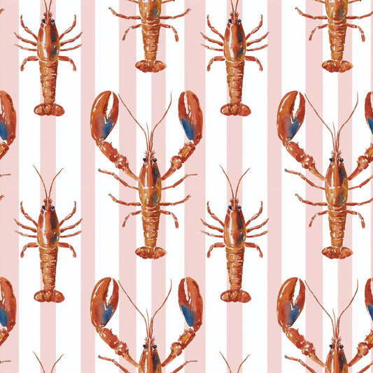 Pink Stripy Lobsters Digital Seamless Pattern