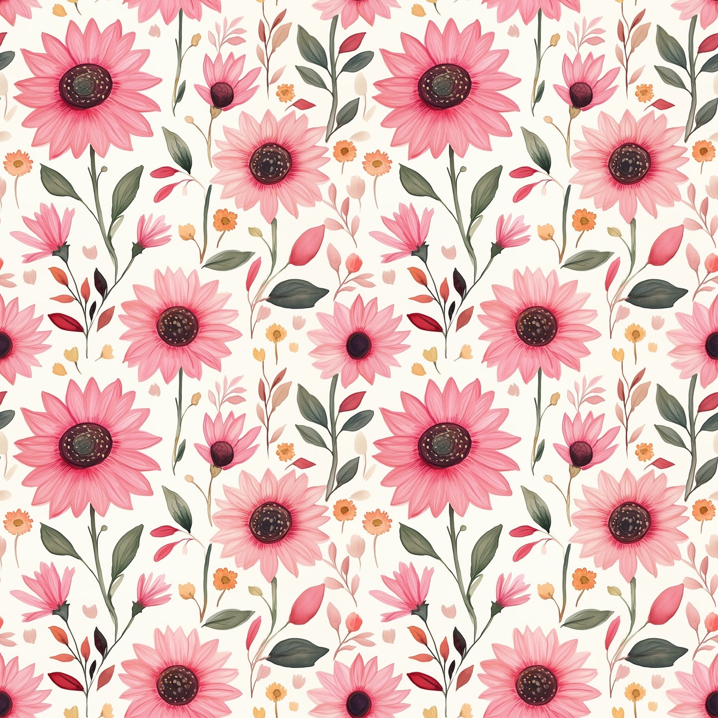 Pink Sunflower Field Digital Seamless Pattern