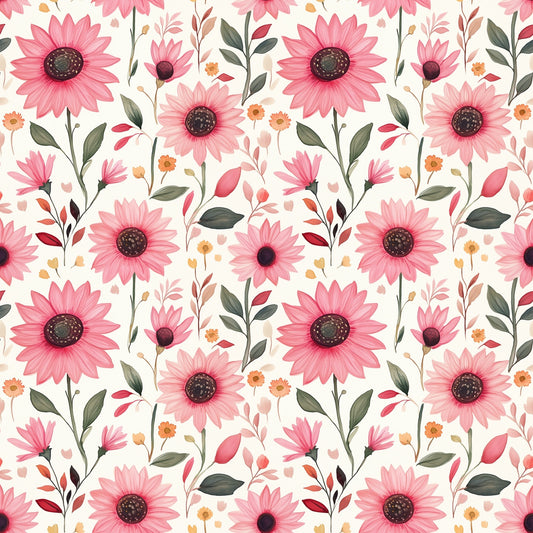 Pink Sunflower Field Digital Seamless Pattern