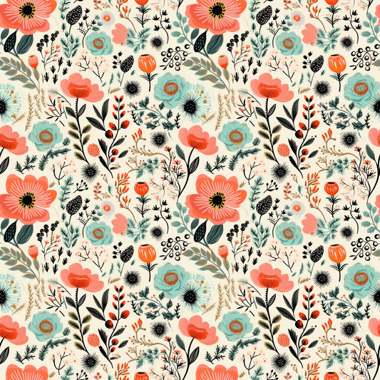 Pink Teal Ditsy Floral Digital Seamless Pattern