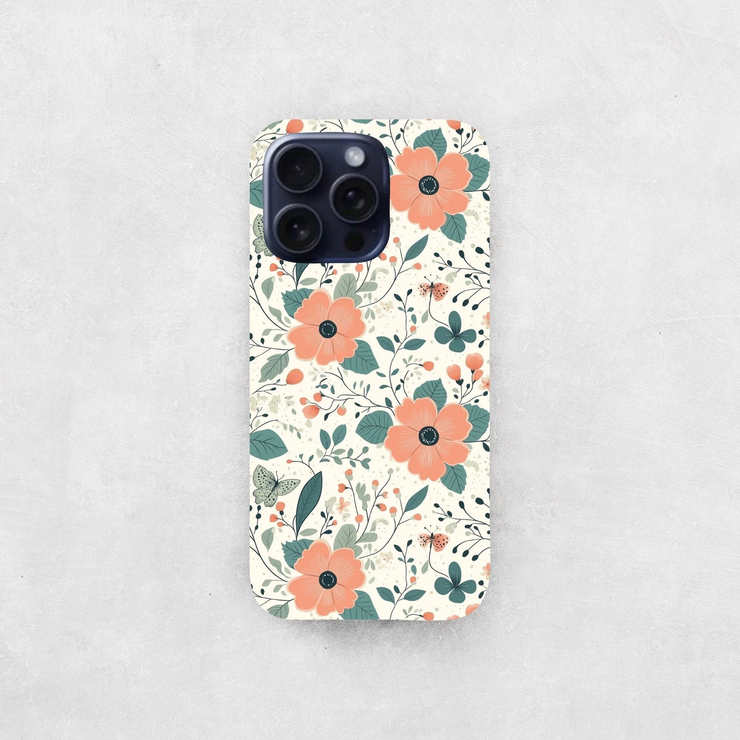 Pink Teal Floral Butterflies Digital Seamless Pattern