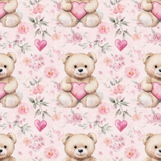 Pink Teddy Hearts Digital Seamless Pattern