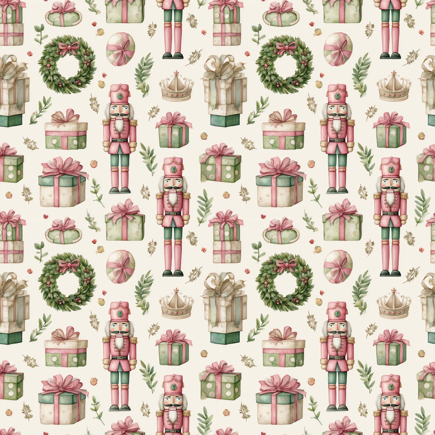 Pink Vintage Christmas Nutcracker Digital Seamless Pattern