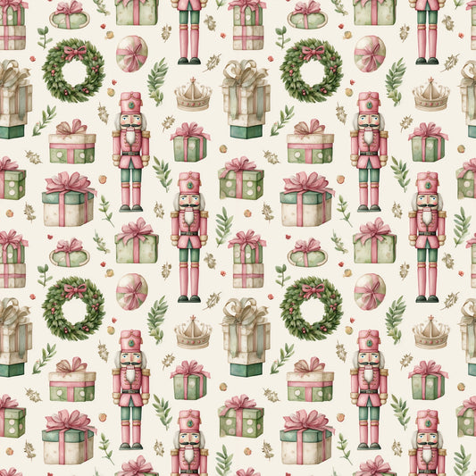 Pink Vintage Christmas Nutcracker Digital Seamless Pattern