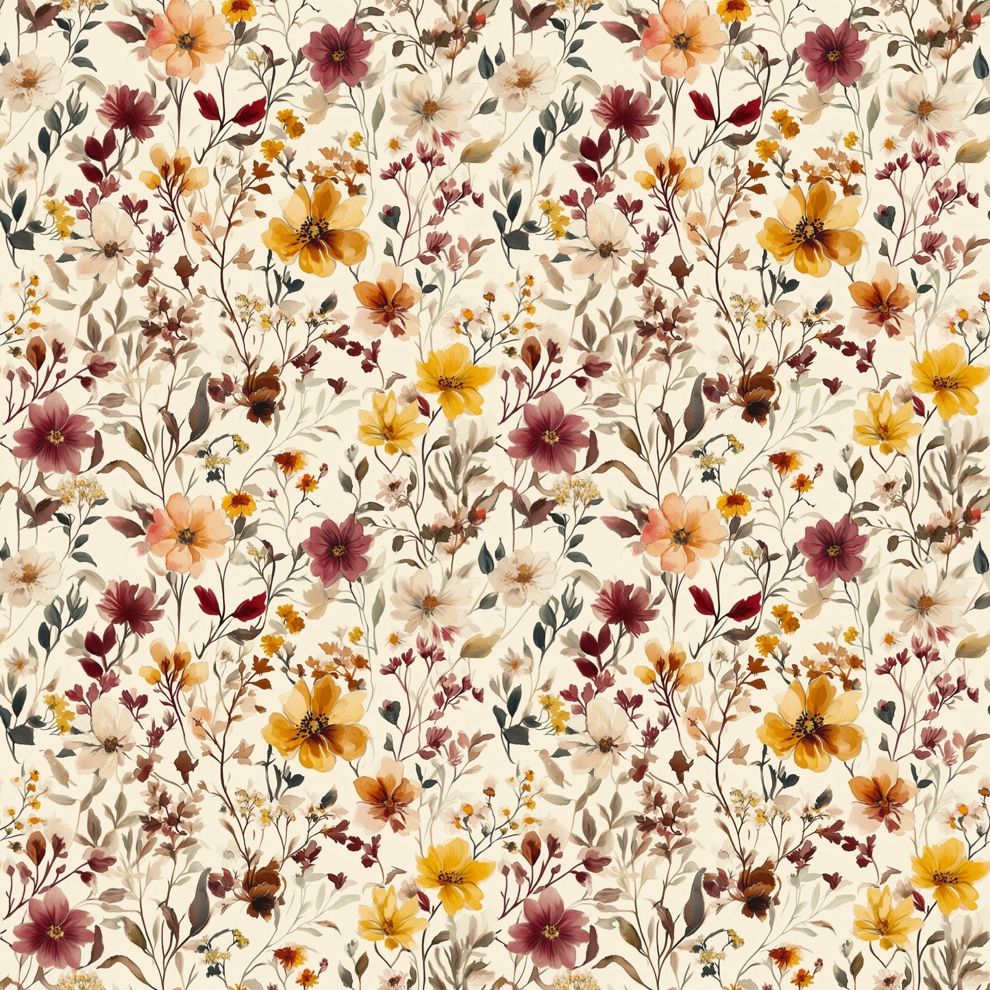 Pink Yellow Muted Wildflower Digital Seamless Pattern