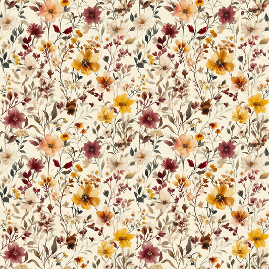 Pink Yellow Muted Wildflower Digital Seamless Pattern