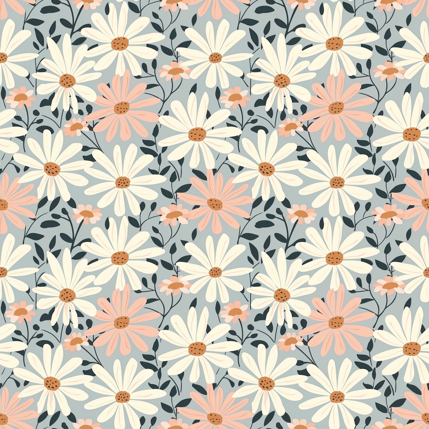 Pink & White Daisies Digital Seamless Pattern