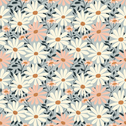 Pink & White Daisies Digital Seamless Pattern