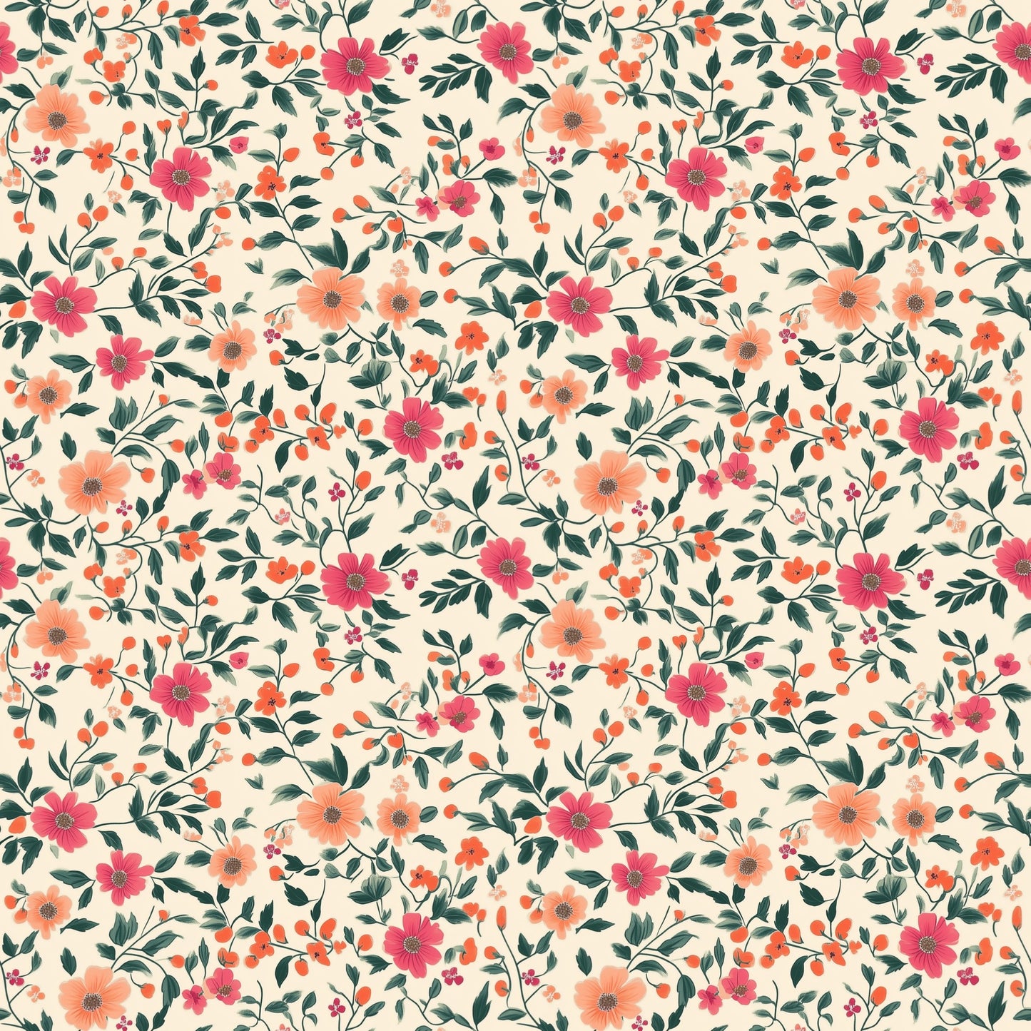 Ditsy Pink & Peach Floral Digital Seamless Pattern
