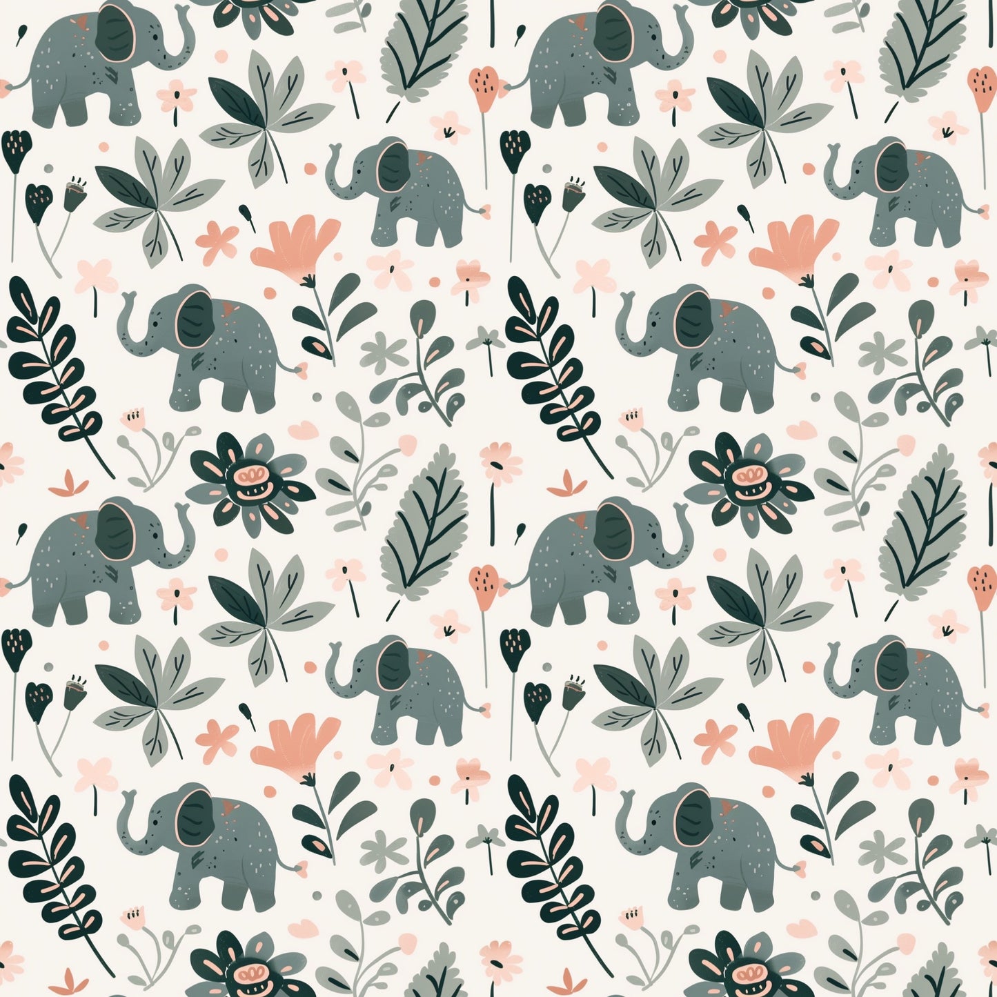 Pink Elephants Digital Seamless Pattern
