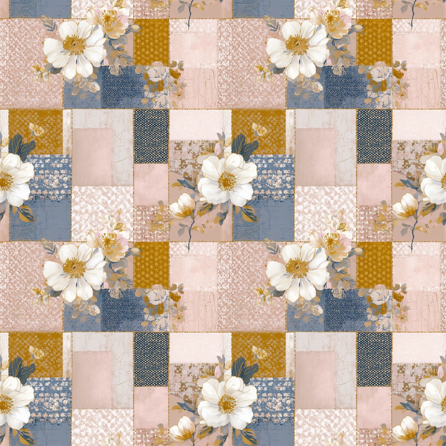 Pinky Gold Floral Patchwork Digital Seamless Pattern