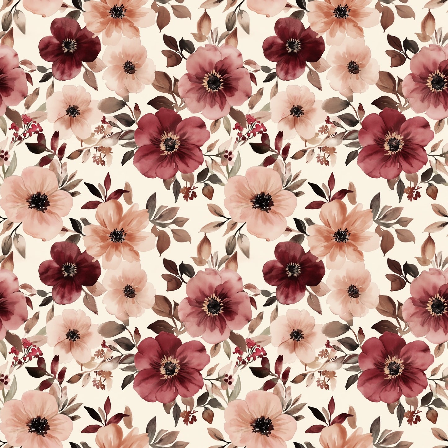 Plum Floral Digital Seamless Pattern