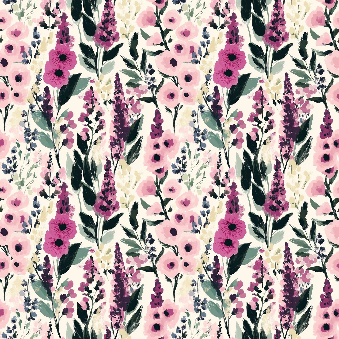 Plum & Pink Floral Digital Seamless Pattern