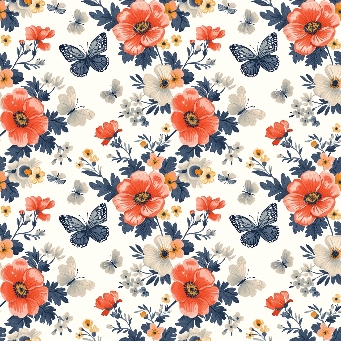 Poppies & Butterflies Digital Seamless Pattern