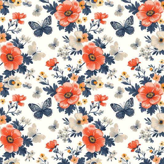 Poppies & Butterflies Digital Seamless Pattern