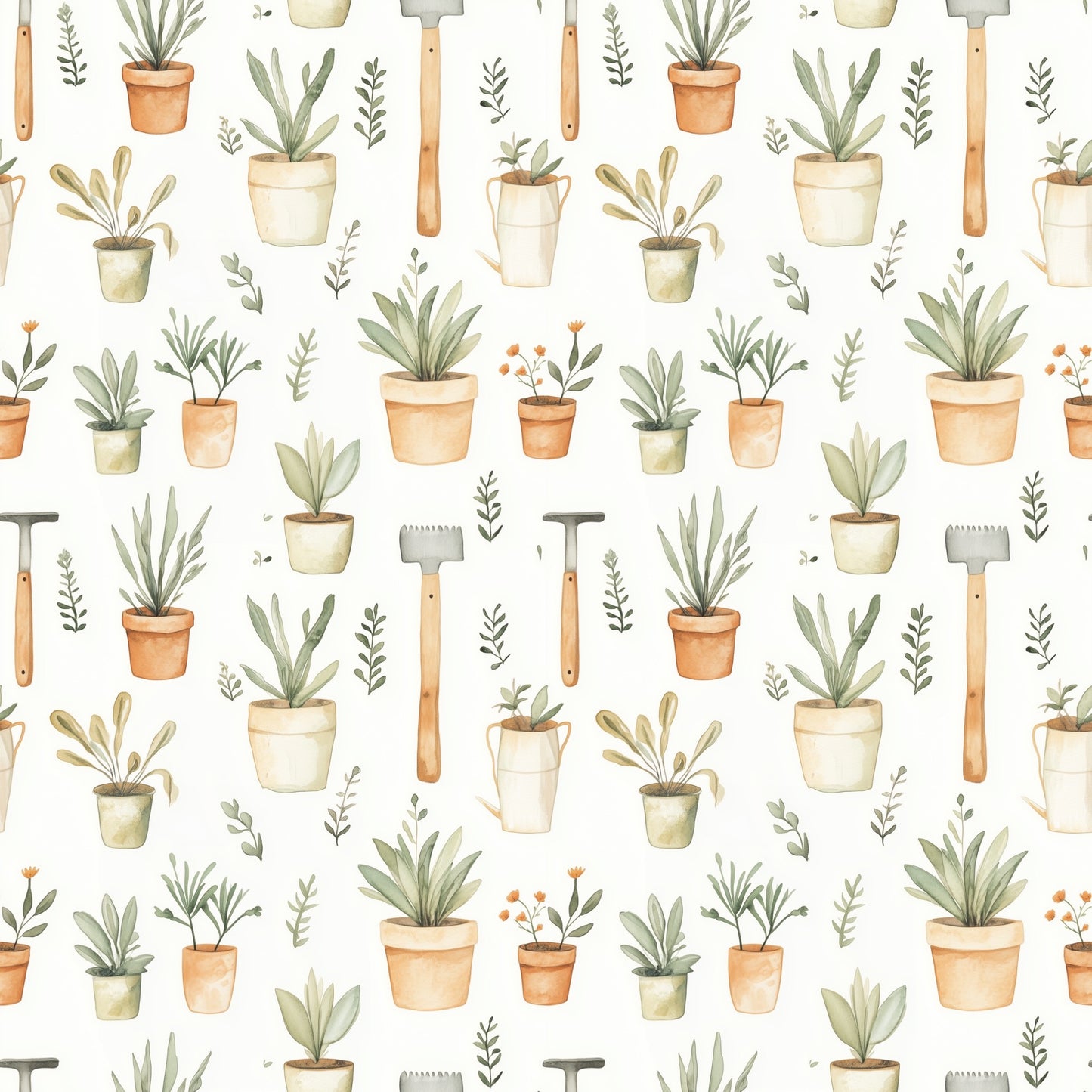 Potted Plants Digital Seamless Pattern