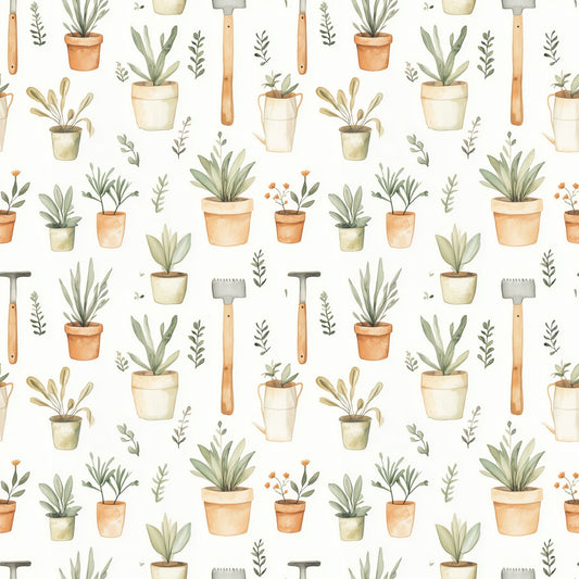 Potted Plants Digital Seamless Pattern