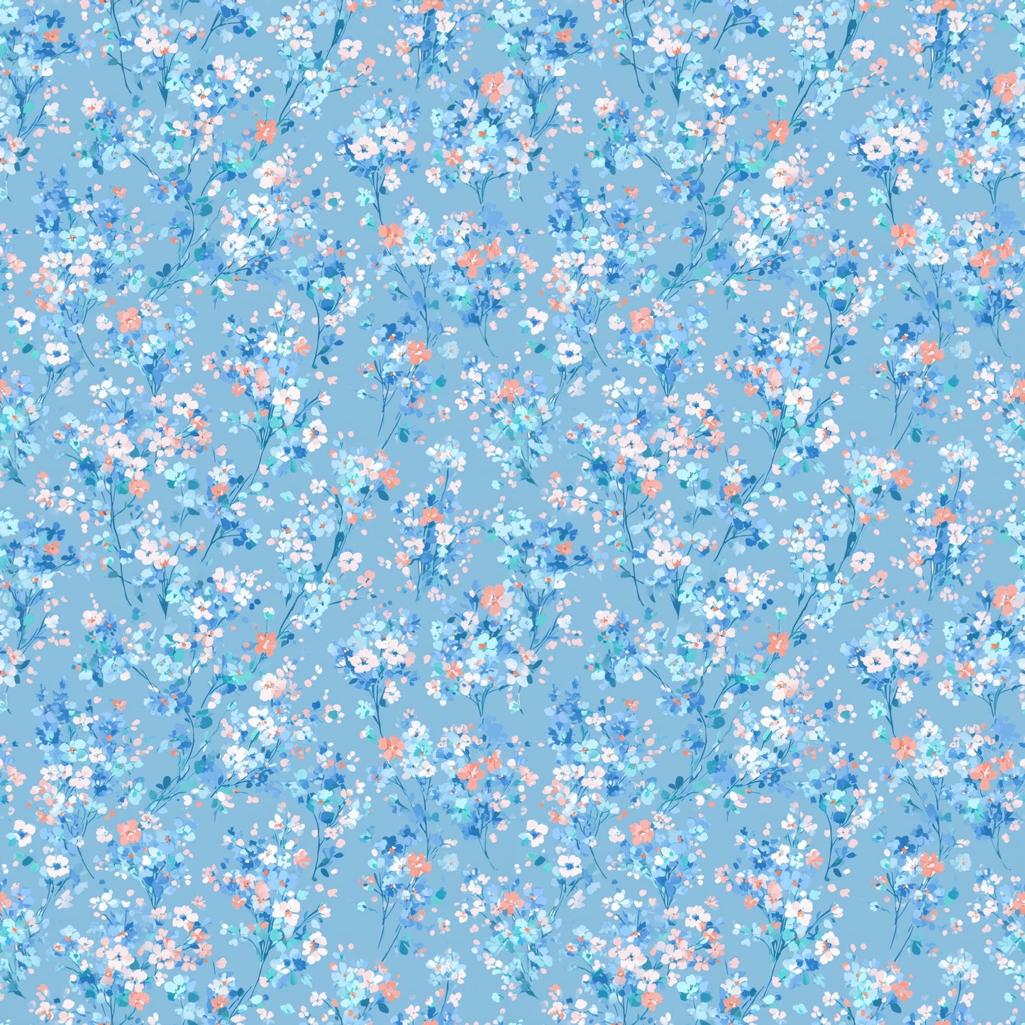 Preppy Blue Mini Floral Digital Seamless Pattern