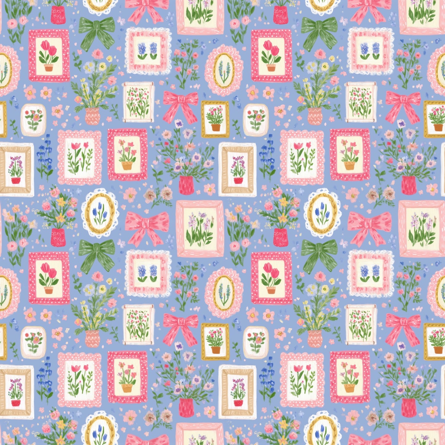 Preppy Floral Frames Digital Seamless Pattern