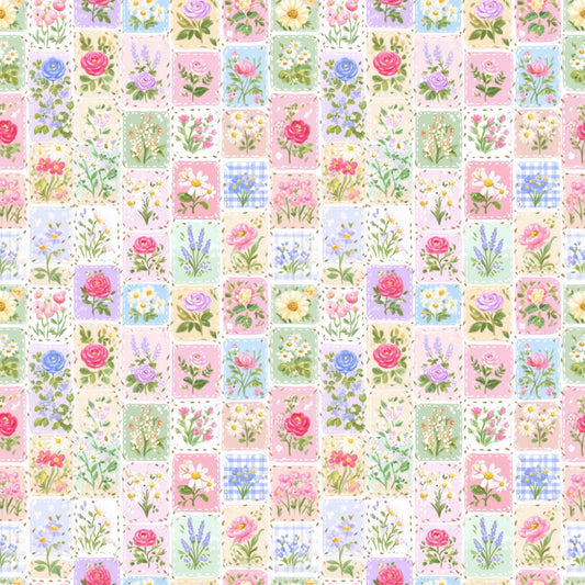 Preppy Floral Patchwork Digital Seamless Pattern