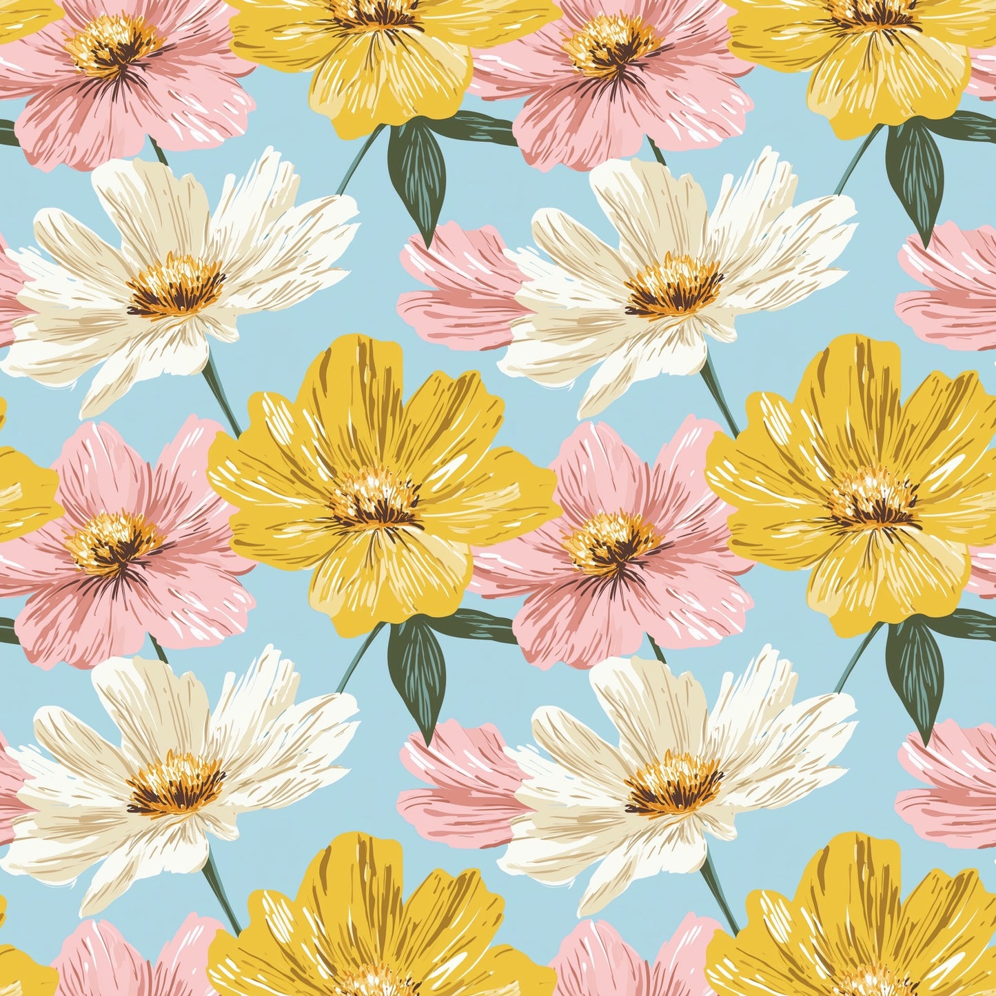 Preppy Floral Digital Seamless Pattern