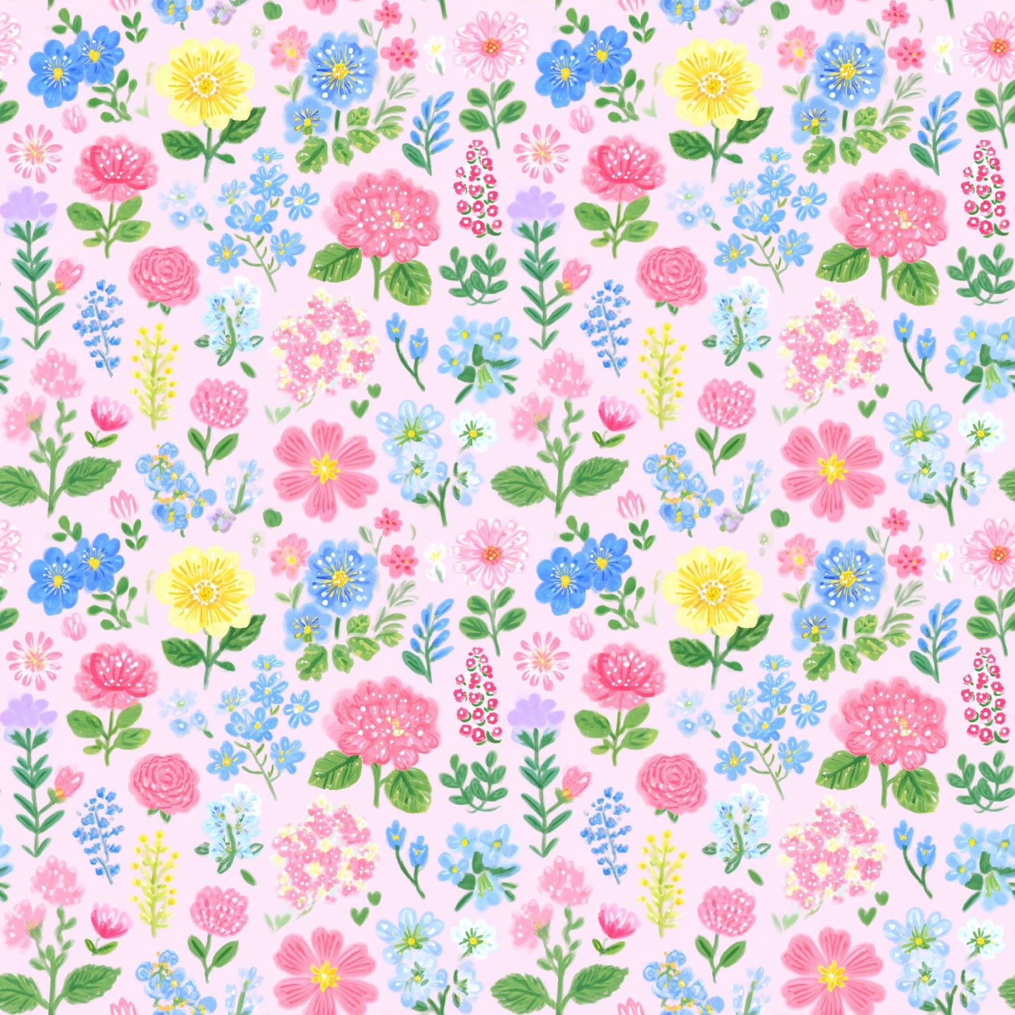 Preppy Flower Garden Digital Seamless Pattern
