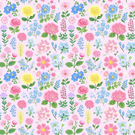 Preppy Flower Garden Digital Seamless Pattern