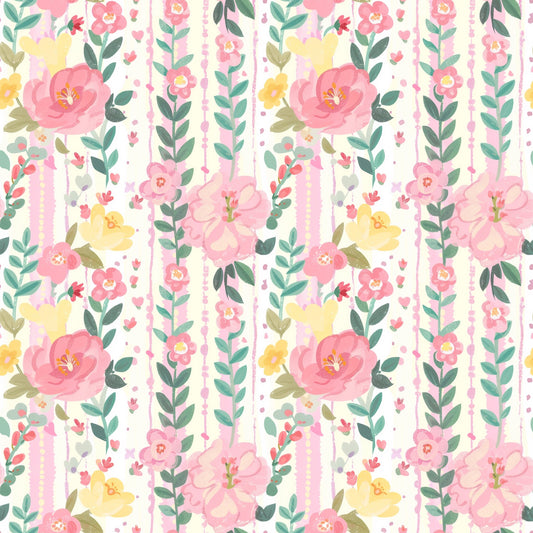 Preppy Pastel Floral Stripes Digital Seamless Pattern