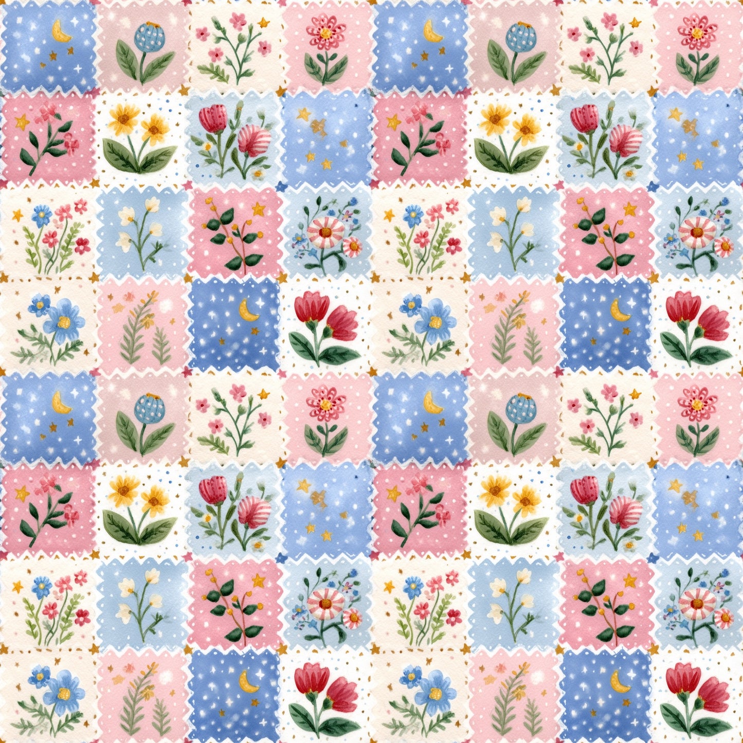 Preppy Patriotic Patchwork Digital Seamless Pattern