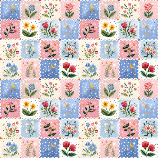 Preppy Patriotic Patchwork Digital Seamless Pattern