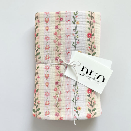 Preppy Pink Floral Stripes Digital Seamless Pattern
