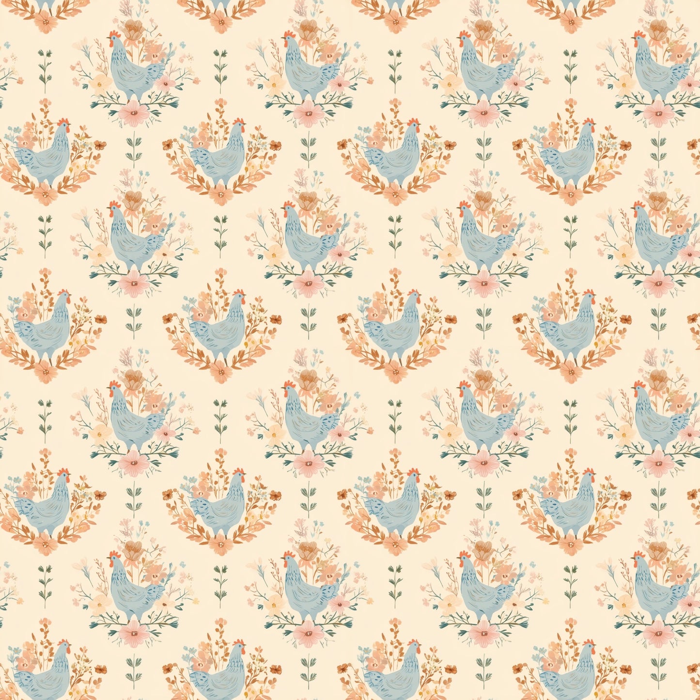 Pretty Boho Chickens Digital Seamless Pattern