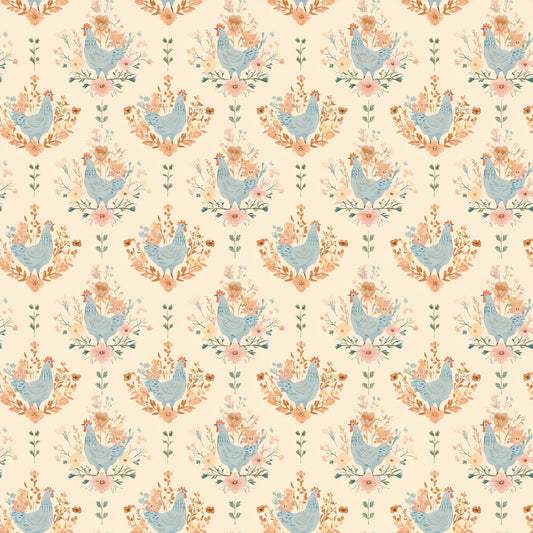 Pretty Boho Chickens Digital Seamless Pattern