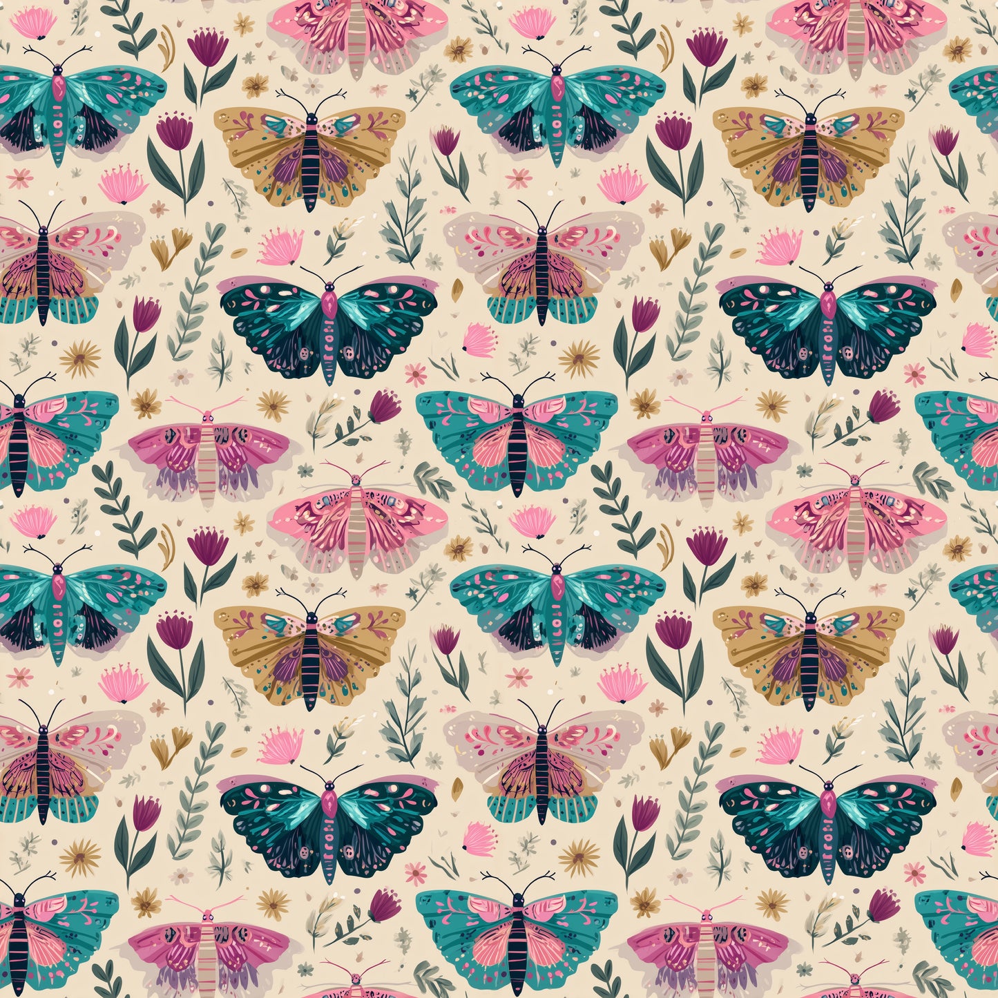 Pretty Butterflies Digital Seamless Pattern