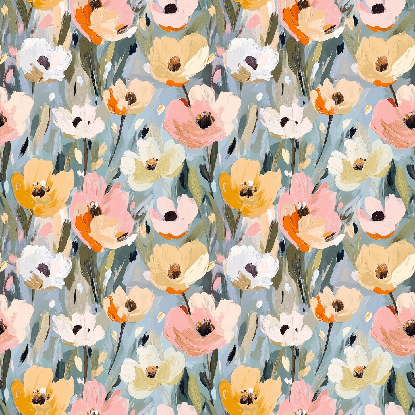 Pretty Floral Canvas Digital Seamless Pattern